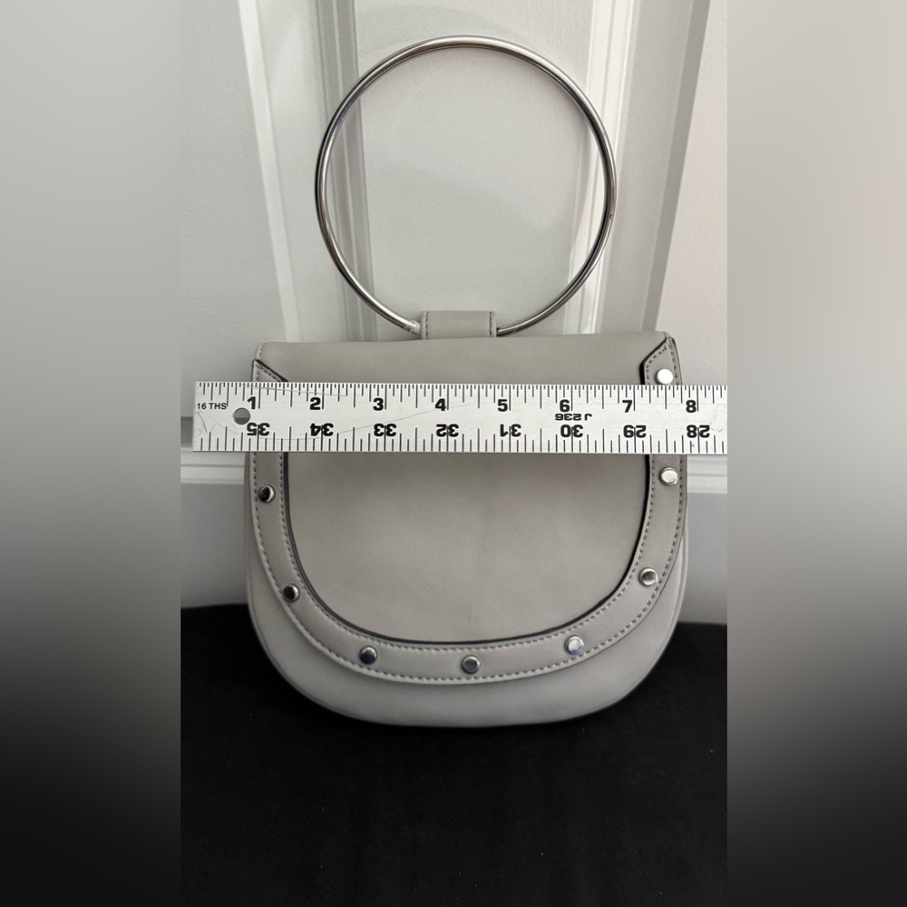 Gray Crossbody Saddle Bag | Silver Hardware | Adjustable Strap - Picture 3 of 6